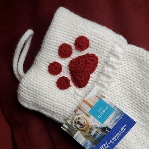 Soft Knit Christmas Stocking with Red Paw‎ Print